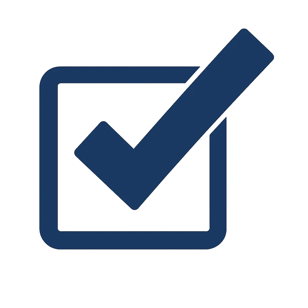 Navy blue checkmark in square box